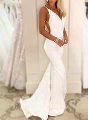 Low Back Mermaid Satin Sleeveless Wedding Dresses