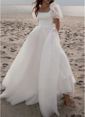 A Line Chiffon Court Train Wedding Dress with Ruching