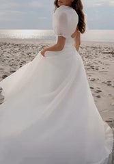 A Line Chiffon Court Train Wedding Dress with Ruching