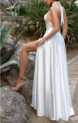 Modest A-Line Halter Maxi Wedding Dress
