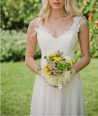 Long Chiffon Lace Weddig Dress With Beading Flower