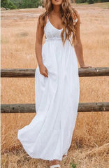 A Line Spaghetti Chiffon Lace Floor-length Sleeveless Wedding Dress