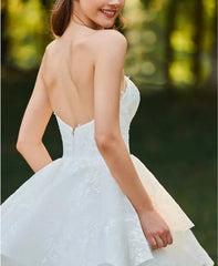 Lace Open Back Sweetheart Cascading Ruffles Sleeveless Bridal Ball Gown