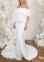 Trumpet Mermaid Off-The-Shoulder Elastic Satin Wedding Dresses