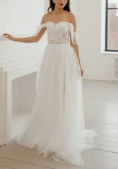 A Line Sweetheart Sweep Train Wedding Dress with Split Front