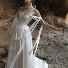 Satin White Wedding Dress Corset Wedding Dress A-line Off Shoulder Wedding Dress Victorian Wedding Dress Low Waist Wedding Dress