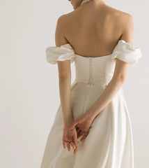 Off-the-shoulder wedding dress romantic wedding dress wedding dress with long train satin wedding dress white off wedding dress