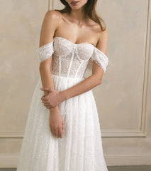 Floral boho wedding dress Corset wedding dress Romantic A-line wedding dress for bride Lace wedding dress Off the shoulder wedding gown