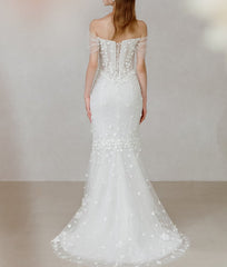 Luxurious off shoulder wedding dress with train corset strapless mermaid wedding dress