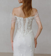 Luxurious off shoulder wedding dress with train corset strapless mermaid wedding dress