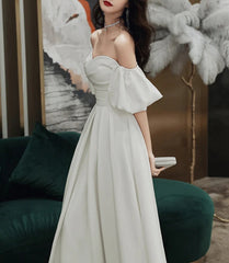 White Off Shoulder Wedding Dress Long Prom Dress
