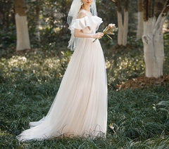 White Off Shoulder Wedding Dress Long Prom Dress with