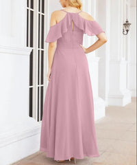 Cold Shoulder Long Bridesmaid Dresses Side Slit Formal Prom Gowns Party