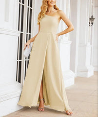 Women's One Shoulder Formal Prom Gowns for Mother of The Bride Side Slit Bridesmaid Dresses