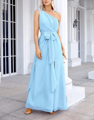 Ladies Chiffon One Shoulder Bridesmaid Evening Dress Wedding Party Evening Dress