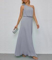 One Shoulder Sleeveless Long Bridesmaid Dresses A-line Formal Evening Gown Side Split