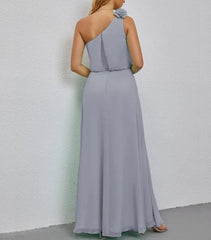One Shoulder Sleeveless Long Bridesmaid Dresses A-line Formal Evening Gown Side Split