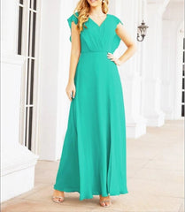 Women's Bridesmaid Dresses Chiffon Cape Formal Evening Party Prom Dress Open Back Gowns for Wedding Guests