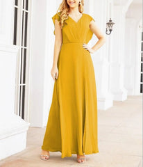 Women's Bridesmaid Dresses Chiffon Cape Formal Evening Party Prom Dress Open Back Gowns for Wedding Guests