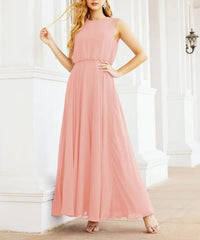 Numbersea Sleeveless Long Bridesmaid Dress A line Formal Evening Prom Gown