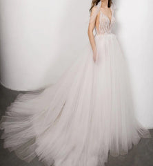 Boho Bridal Gown new Sexy V-neck backless Bride Wedding Dress Luxury Crystal and Pearls Vestido de novia Robe de mariee