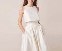 Ivory Stain High/Low Wedding Dresses with Jacket Floor-Lenth Bridal Gown Party Dresse