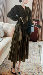 A-line Velvet Long Sleeve Bridesmaid Dress Formal Dresses for Wedding Guest Cocktail Dress Mother of the Bride Dresses