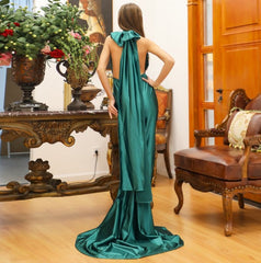 Emerald Green Plunging Neckline Ruched Mermaid Backless Prom Dress