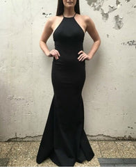 Long Black Mermaid Backless Spaghetti Strap Prom Dresses