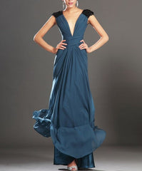 Deep V Neck Sleeveless Sequin Embellished Floor Length Prom Dress