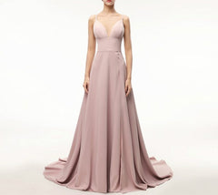 Simple Spaghetti Strap Sleeveless Prom Dress With Split And Train