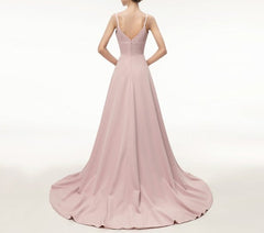 Simple Spaghetti Strap Sleeveless Prom Dress With Split And Train