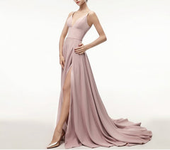 Simple Spaghetti Strap Sleeveless Prom Dress With Split And Train
