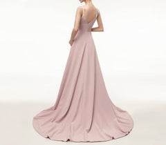 Simple Spaghetti Strap Sleeveless Prom Dress With Split And Train