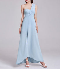 Light Blue One Shoulder Sweetheart Neckline Asymmetrical Long Prom Dress