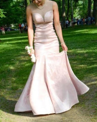 Blush Pink Illusion Neckline Sleeveless Mermaid Long Prom Dress