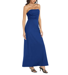 Navy Blue Womens Tube Top Maxi Long Prom Dresses Strapless Halter Satin Slit Formal Wedding Guest Dress