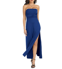 Navy Blue Womens Tube Top Maxi Long Prom Dresses Strapless Halter Satin Slit Formal Wedding Guest Dress