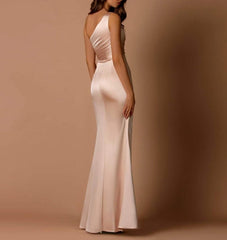 One Shoulder Prom Dresses for Women Long Ruched Mermaid Formal Ball Gown with Slit