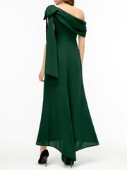 Dark Green Formal Prom Dress for Women One Shoulder Party Dress for Wedding Guest