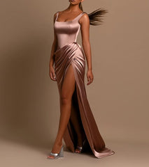 Dusty Rose Prom Dresses with Slit Corset Ruched Formal Long Evening Gown for Women