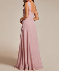 Dusty Rose Women's Sleeveless Square Neckline Backless A Line Floor Length Prom Dresses