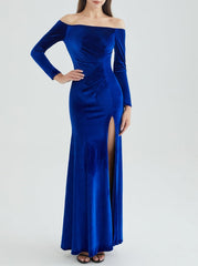 Prom Dresses for Women Off Shoulder Long Party Dress Elegant Velvet Formal Evening Gown