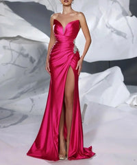 Prom Dresses for Women Strapless Long Evening Dress with Sequin Elegant Satin Formal Party Gown