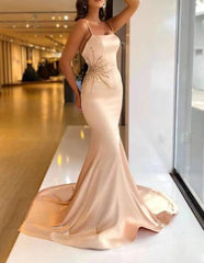 Spaghetti Strap Long Tail Style Prom Dress with Decorative Waist