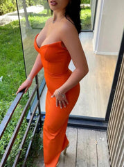 Orange A-Line Off the Shoulder Front Split Prom Dress