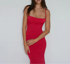 Solid Sleeveless Backless Elegant Sexy Bodycon Prom Dress Women Clothes Birthday Evening Casual