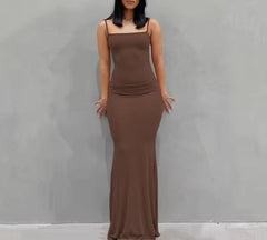 Summer Dresses For Women Sexy Spaghetti Strap Black Long Prom Dress Sleeveless Solid Skinny Trumpet Maxi Vestidos