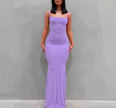 Summer Dresses For Women Sexy Spaghetti Strap Black Long Prom Dress Sleeveless Solid Skinny Trumpet Maxi Vestidos