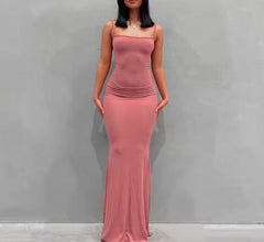 Summer Dresses For Women Sexy Spaghetti Strap Black Long Prom Dress Sleeveless Solid Skinny Trumpet Maxi Vestidos
